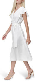 Women's Butterfly Sleeve Tie-Waist Slim Fit Flared Midi Dress